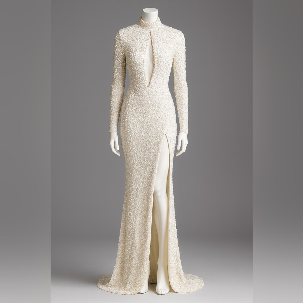 Fashion Nova Elegant Cream Long Sleeve Dress